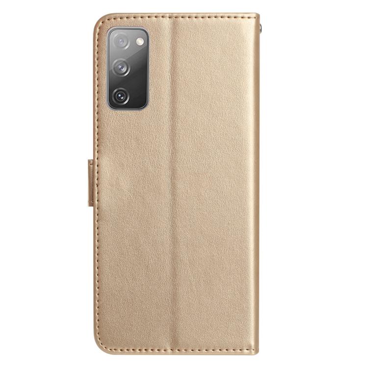 Funda de cuero con estampado floral en relieve para Samsung Galaxy S20 FE 5G (dorada)