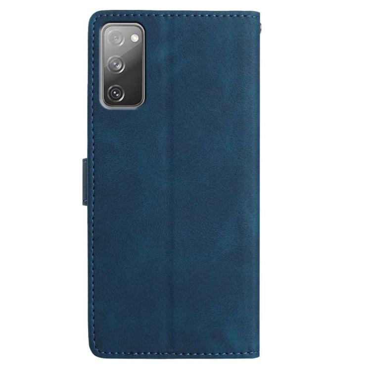 Funda de cuero con estampado floral en relieve para Samsung Galaxy S20 FE 5G (azul oscuro)