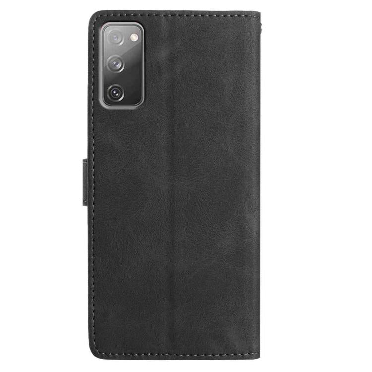 Funda de cuero con estampado floral en relieve para Samsung Galaxy S20 FE 5G (negra)