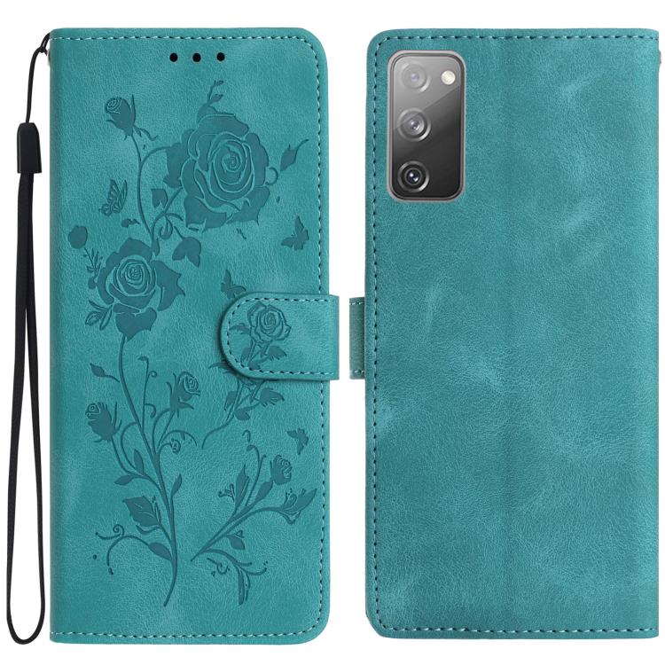 Funda de cuero con estampado floral en relieve para Samsung Galaxy S20 FE 5G (verde)