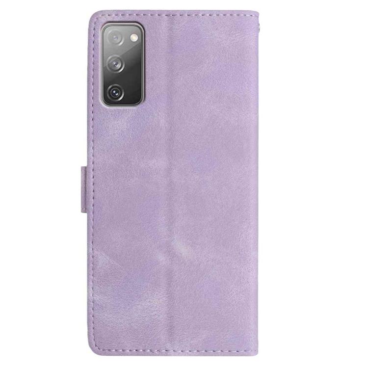 Funda de cuero con estampado floral en relieve para Samsung Galaxy S20 FE 5G (morado claro)