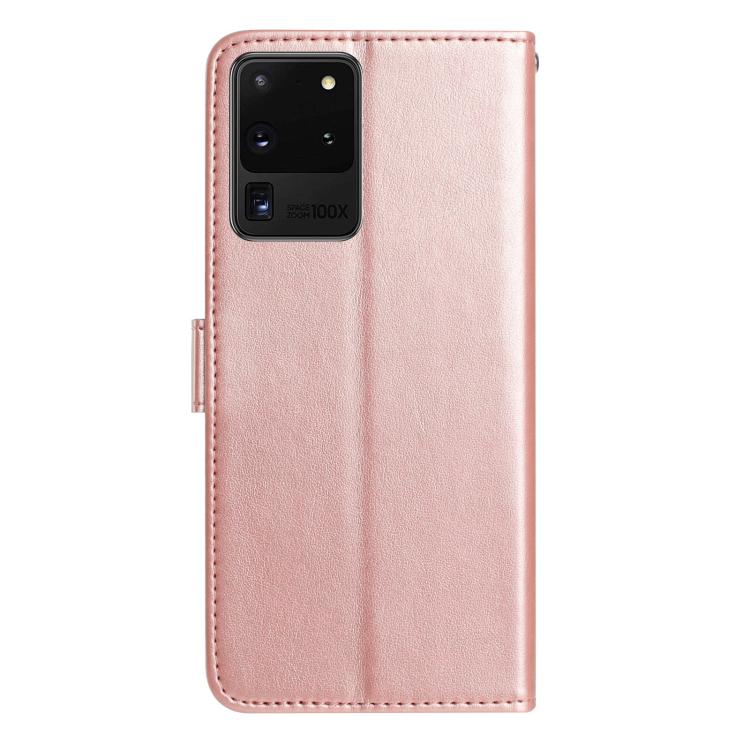 Funda de cuero con estampado floral en relieve para Samsung Galaxy S20 Ultra 5G (oro rosa)