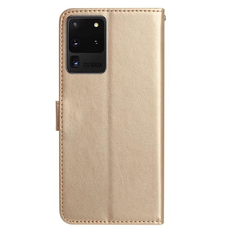 Funda de cuero con estampado de rosas en relieve para Samsung Galaxy S20 Ultra 5G (dorada)