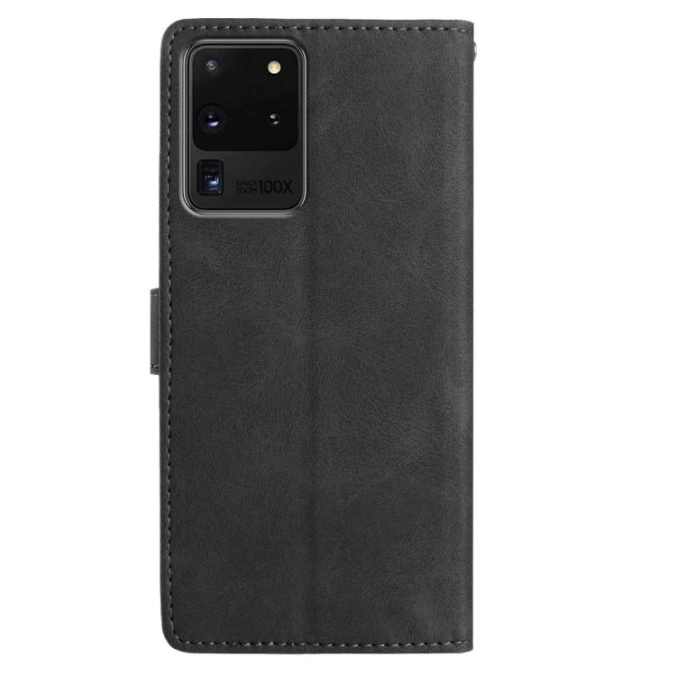 Funda de cuero con estampado de rosas en relieve para Samsung Galaxy S20 Ultra 5G (negra)