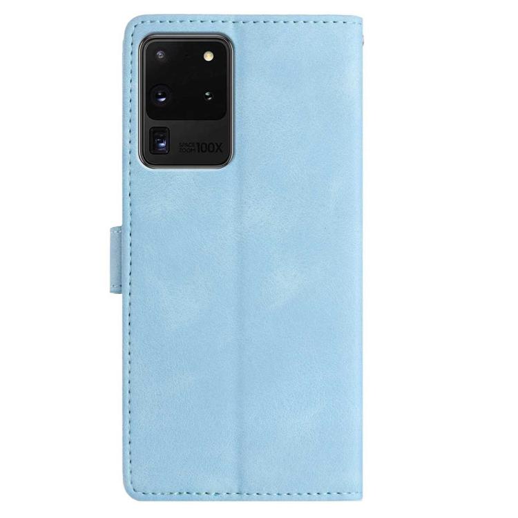 Funda de cuero con estampado floral en relieve para Samsung Galaxy S20 Ultra 5G (azul cielo)