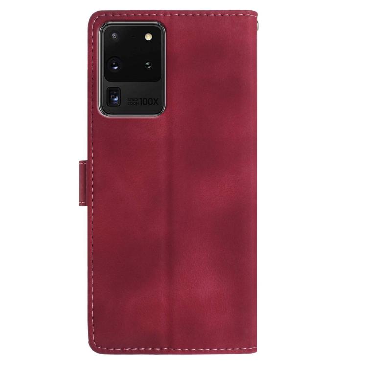 Funda de cuero con estampado de rosas en relieve para Samsung Galaxy S20 Ultra 5G (roja)