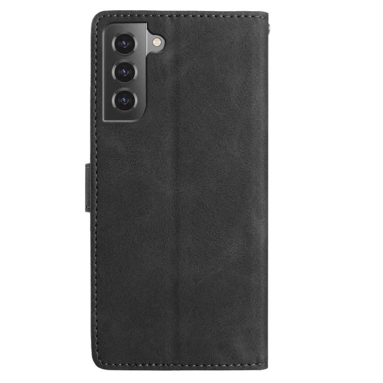 Funda de cuero con estampado floral en relieve para Samsung Galaxy S21 5G (negra)