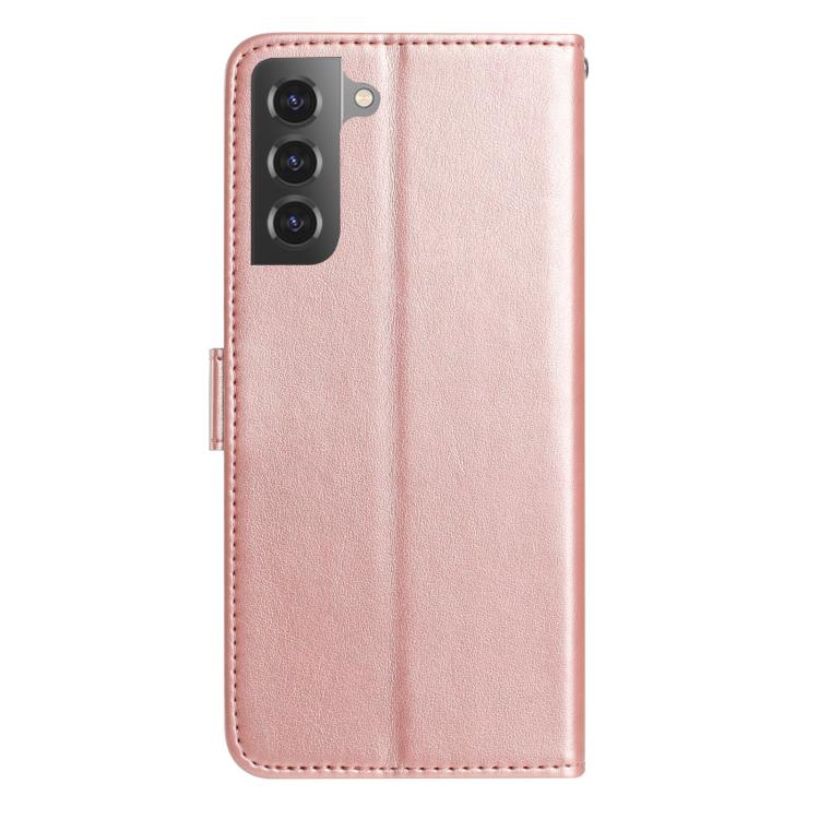 Funda de cuero con estampado floral en relieve para Samsung Galaxy S21+ 5G (oro rosa)