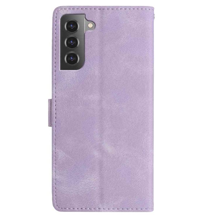 Funda de cuero con estampado de rosas en relieve para Samsung Galaxy S21+ 5G (morado claro)