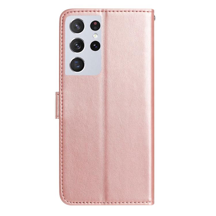 Funda de cuero con estampado floral en relieve para Samsung Galaxy S21 Ultra 5G (oro rosa)