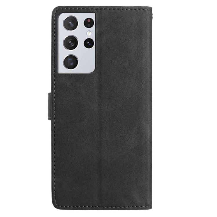Funda de cuero con estampado floral en relieve para Samsung Galaxy S21 Ultra 5G (negra)