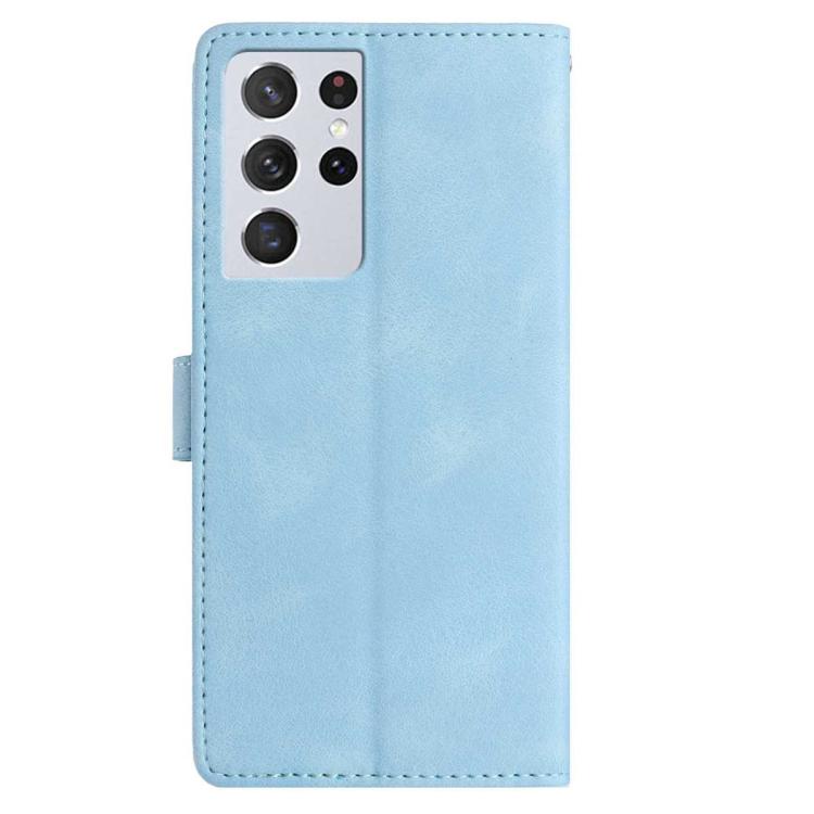 Funda de piel con estampado floral en relieve para Samsung Galaxy S21 Ultra 5G (azul cielo)