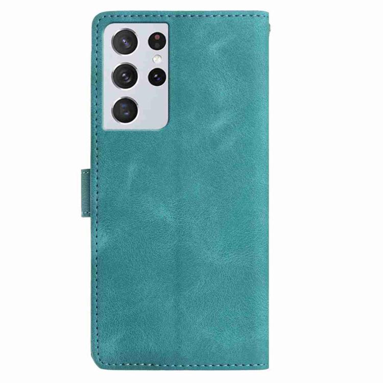 Funda de piel con estampado floral en relieve para Samsung Galaxy S21 Ultra 5G (verde)