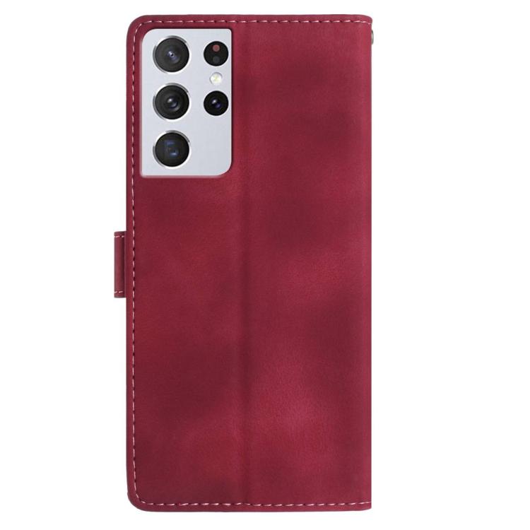 Funda de cuero con estampado floral en relieve para Samsung Galaxy S21 Ultra 5G (roja)