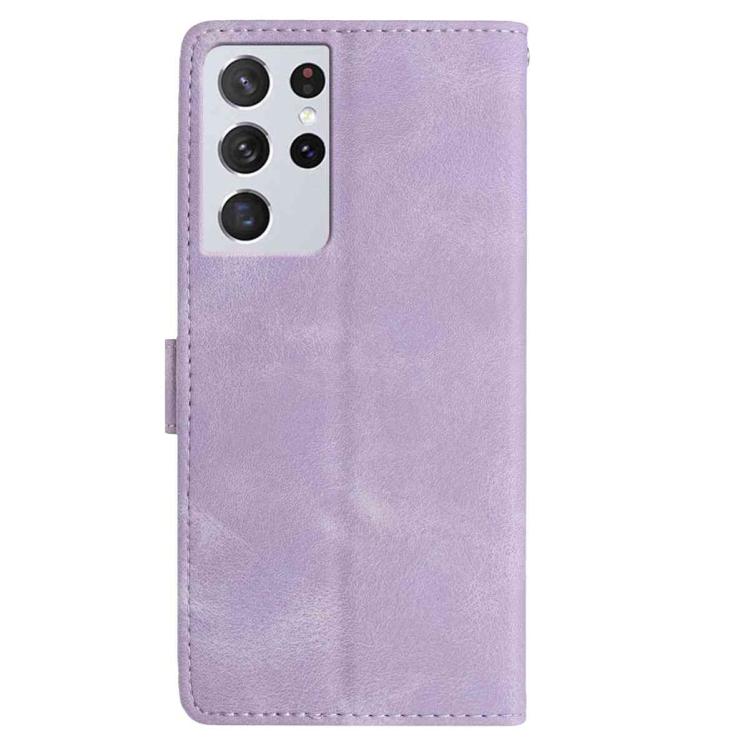 Funda de cuero con estampado floral en relieve para Samsung Galaxy S21 Ultra 5G (morado claro)