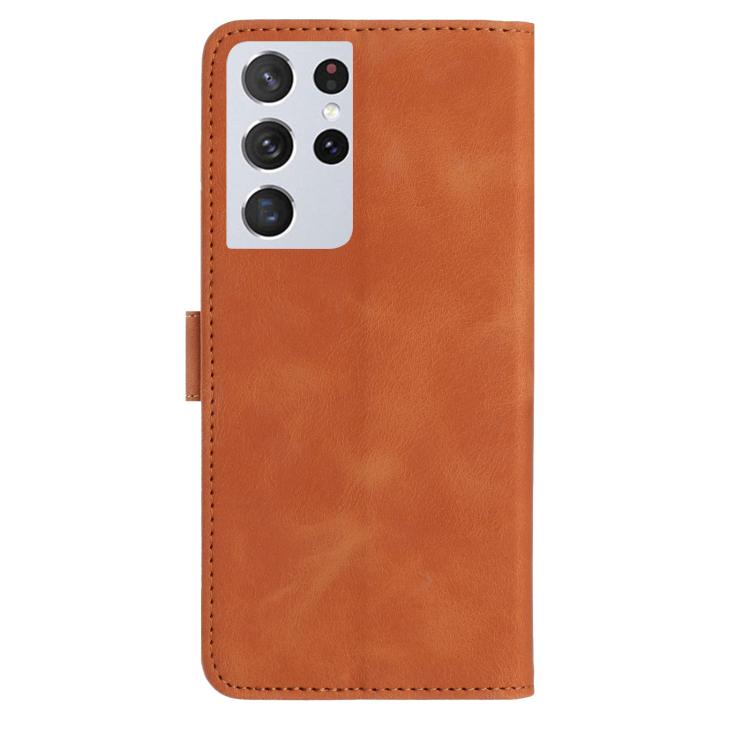 Funda de cuero con estampado de rosas en relieve para Samsung Galaxy S21 Ultra 5G (marrón)