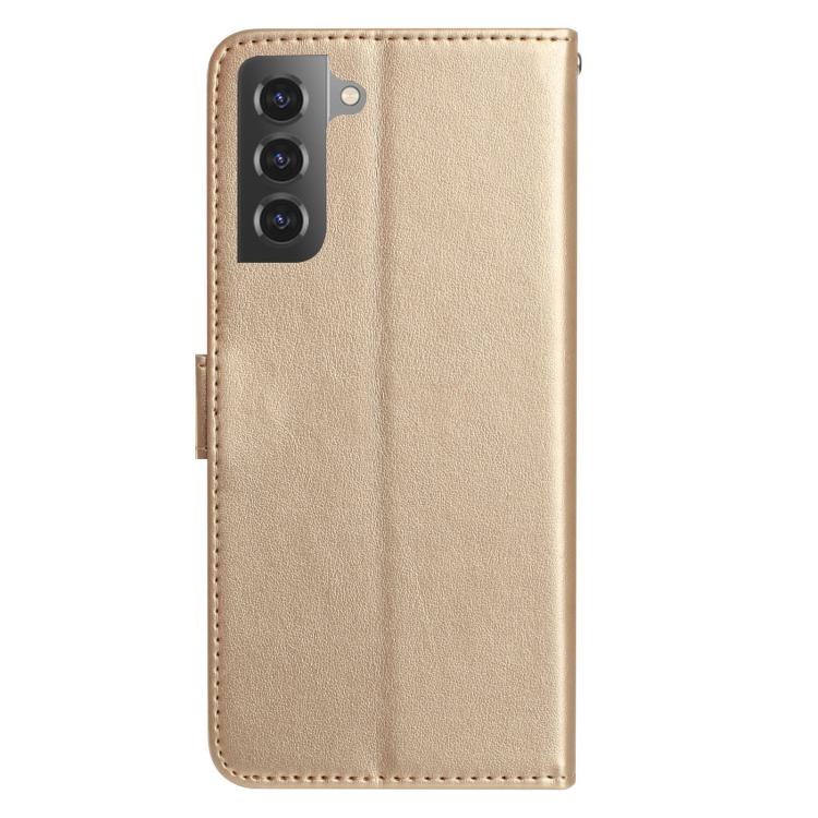 Funda de cuero con estampado de rosas en relieve para Samsung Galaxy S22 5G (dorada)