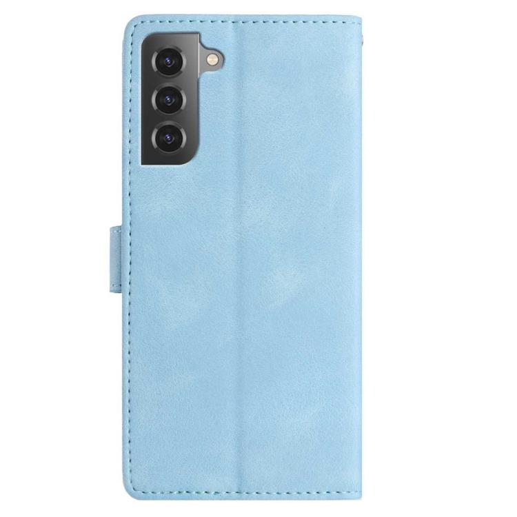 Funda de piel con estampado floral en relieve para Samsung Galaxy S22+ 5G (azul cielo)