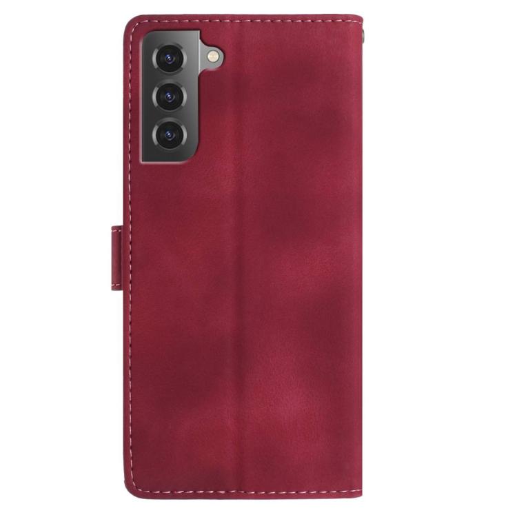 Funda de cuero con estampado floral en relieve para Samsung Galaxy S22+ 5G (roja)