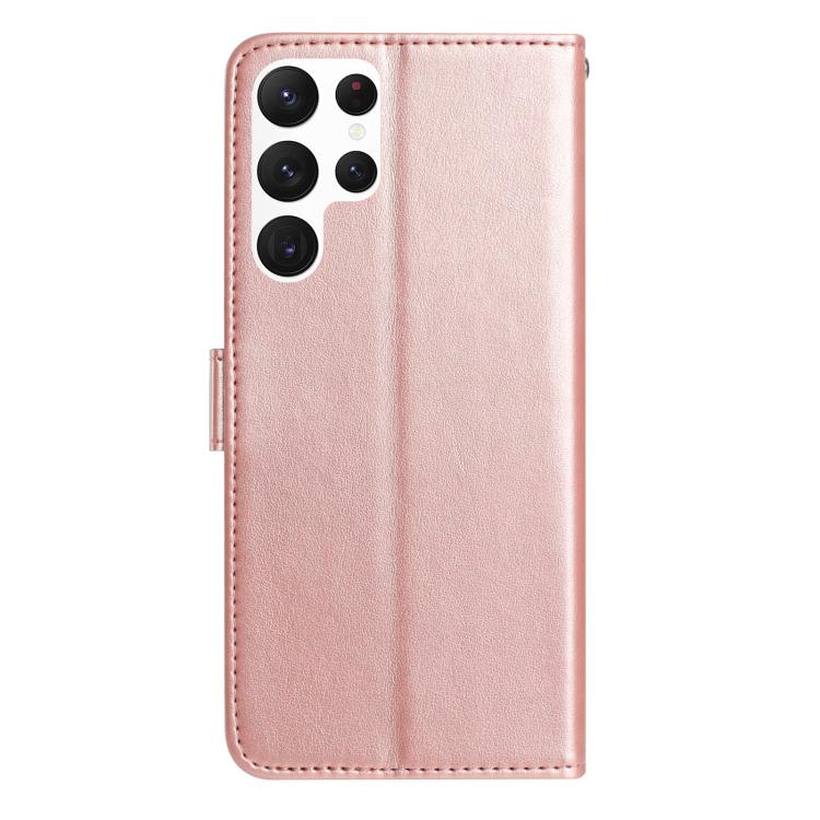 Funda de cuero con estampado floral en relieve para Samsung Galaxy S22 Ultra 5G (oro rosa)