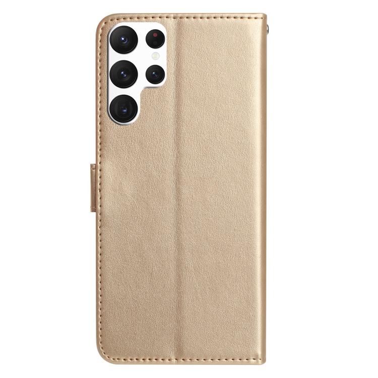 Funda de cuero con estampado floral en relieve para Samsung Galaxy S22 Ultra 5G (dorada)