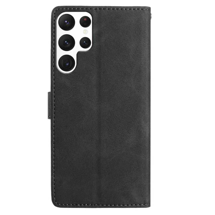 Funda de cuero con estampado de rosas en relieve para Samsung Galaxy S22 Ultra 5G (negra)