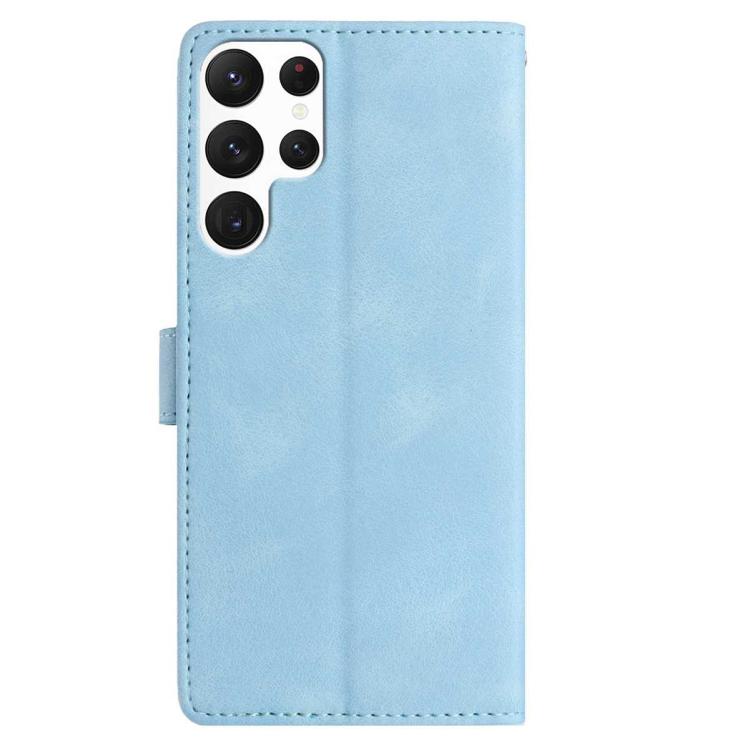 Funda de cuero con estampado floral en relieve para Samsung Galaxy S22 Ultra 5G (azul cielo)