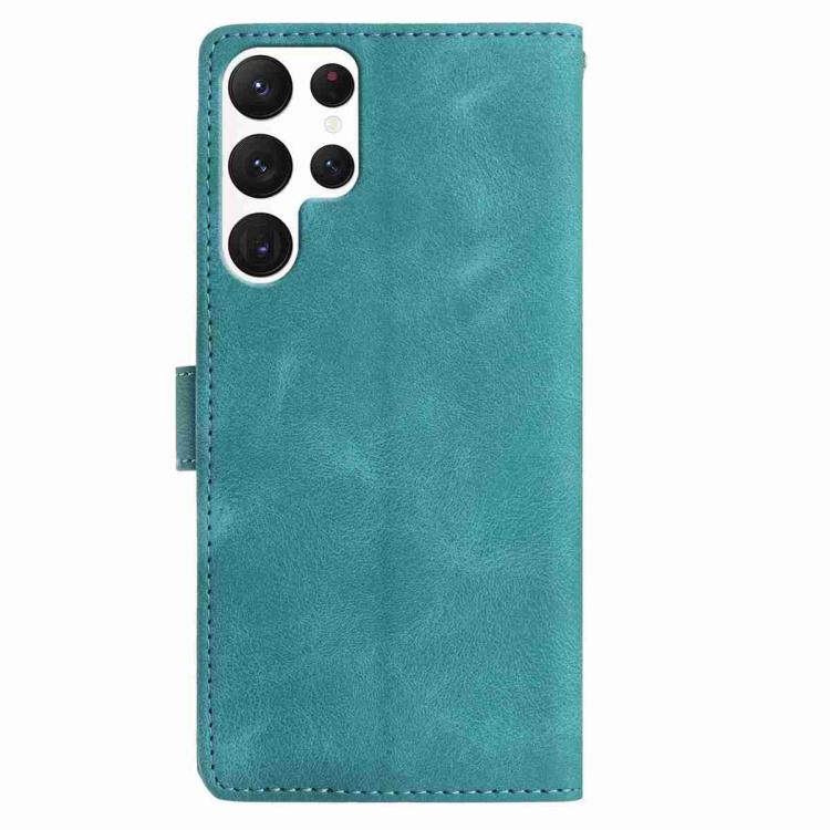Funda de cuero con estampado floral en relieve para Samsung Galaxy S22 Ultra 5G (verde)