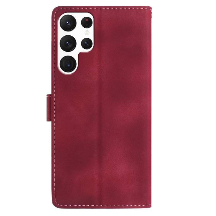 Funda de cuero con estampado floral en relieve para Samsung Galaxy S22 Ultra 5G (roja)