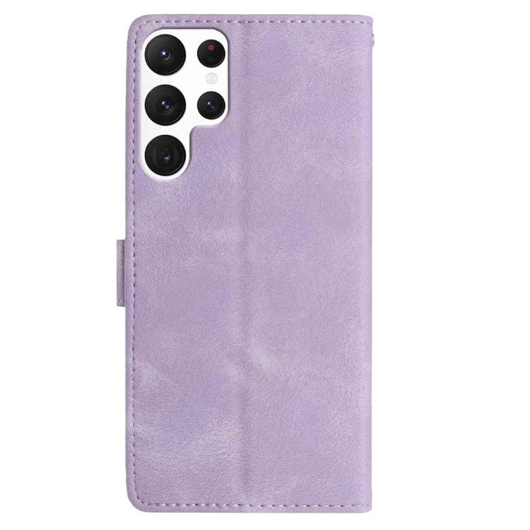 Funda de cuero con estampado floral en relieve para Samsung Galaxy S22 Ultra 5G (morado claro)