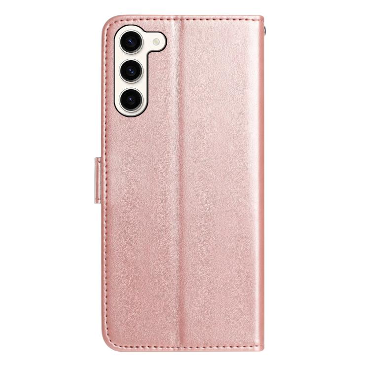 Funda de cuero con estampado floral en relieve para Samsung Galaxy S23 5G (oro rosa)