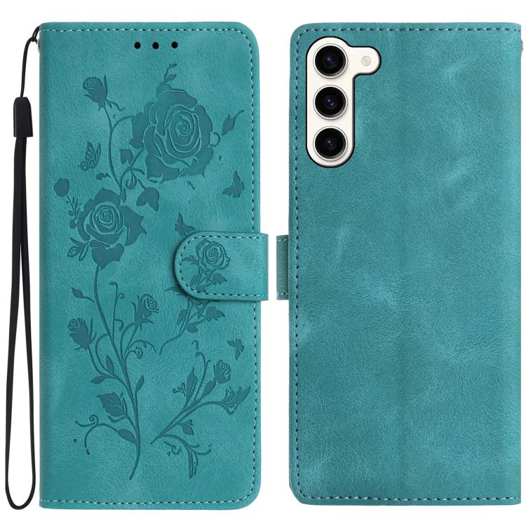 Funda de cuero con estampado floral en relieve para Samsung Galaxy S23 5G (verde)