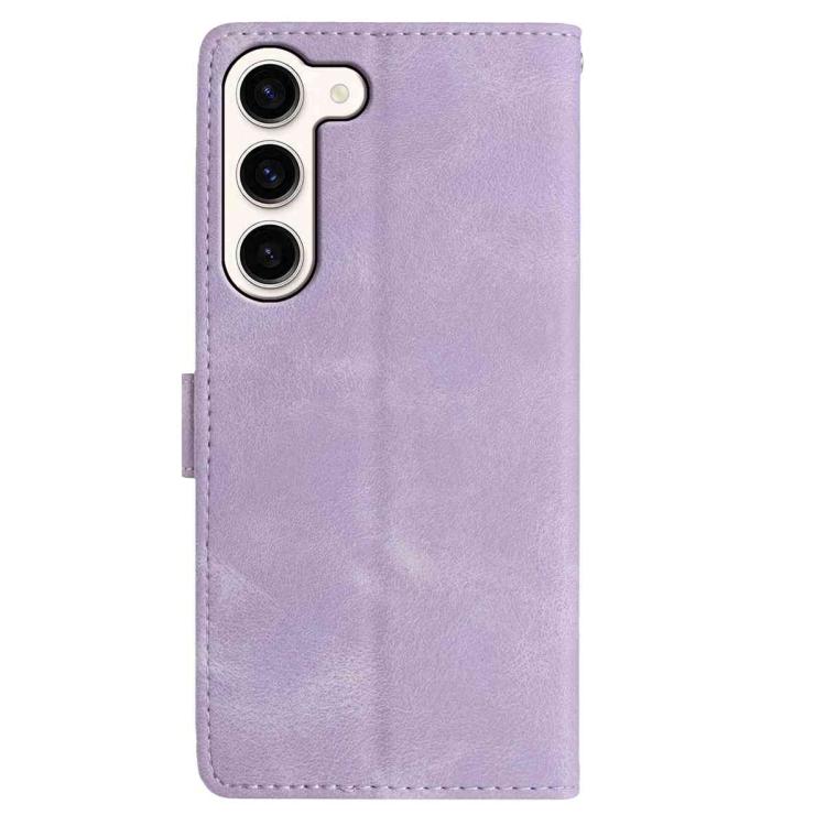 Funda de cuero con estampado de rosas en relieve para Samsung Galaxy S23 5G (morado claro)