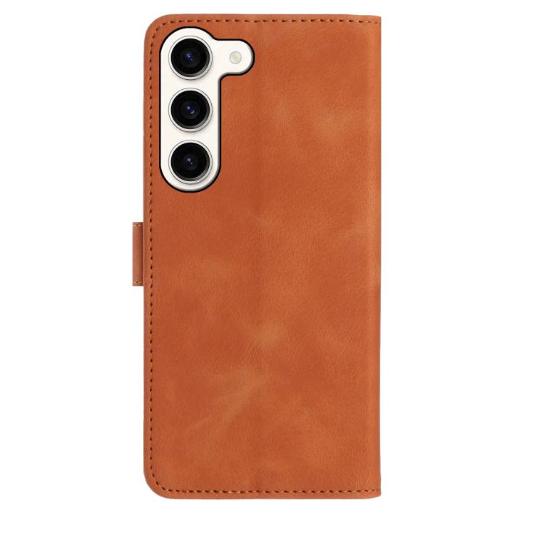 Funda de cuero con estampado de rosas en relieve para Samsung Galaxy S23 5G (marrón)
