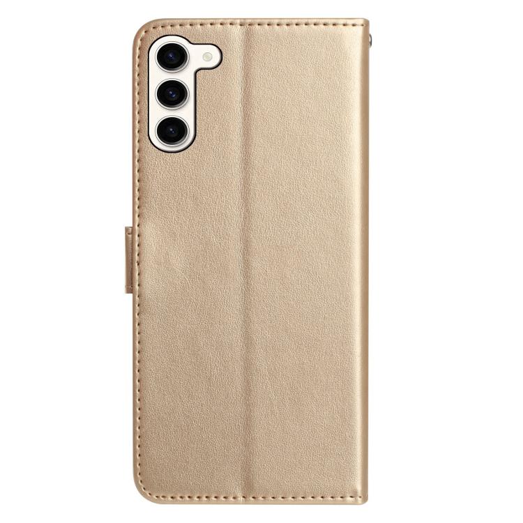 Funda de cuero con estampado de rosas en relieve para Samsung Galaxy S23+ 5G (dorada)