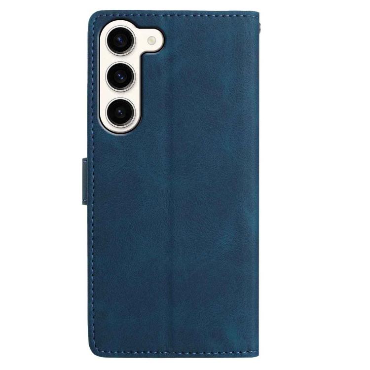 Funda de cuero con estampado floral en relieve para Samsung Galaxy S23+ 5G (azul oscuro)