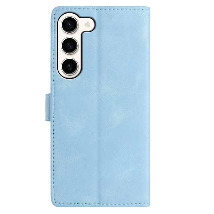 Funda de cuero con estampado floral en relieve para Samsung Galaxy S23+ 5G (azul cielo)