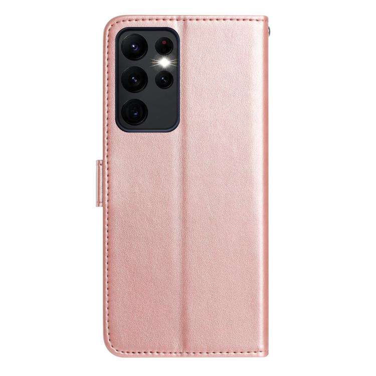 Funda de cuero con estampado floral en relieve para Samsung Galaxy S23 Ultra 5G (oro rosa)