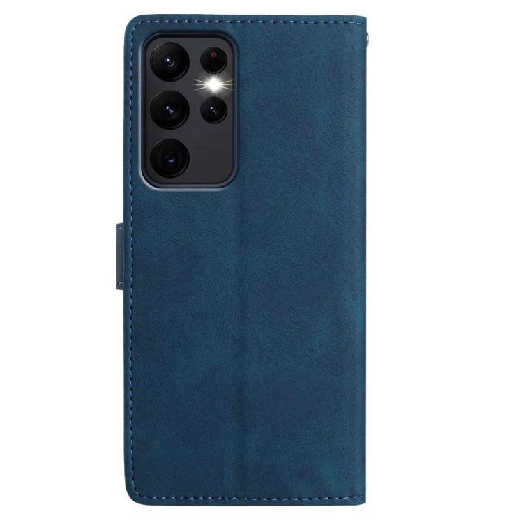 Funda de cuero con estampado floral en relieve para Samsung Galaxy S23 Ultra 5G (azul oscuro)