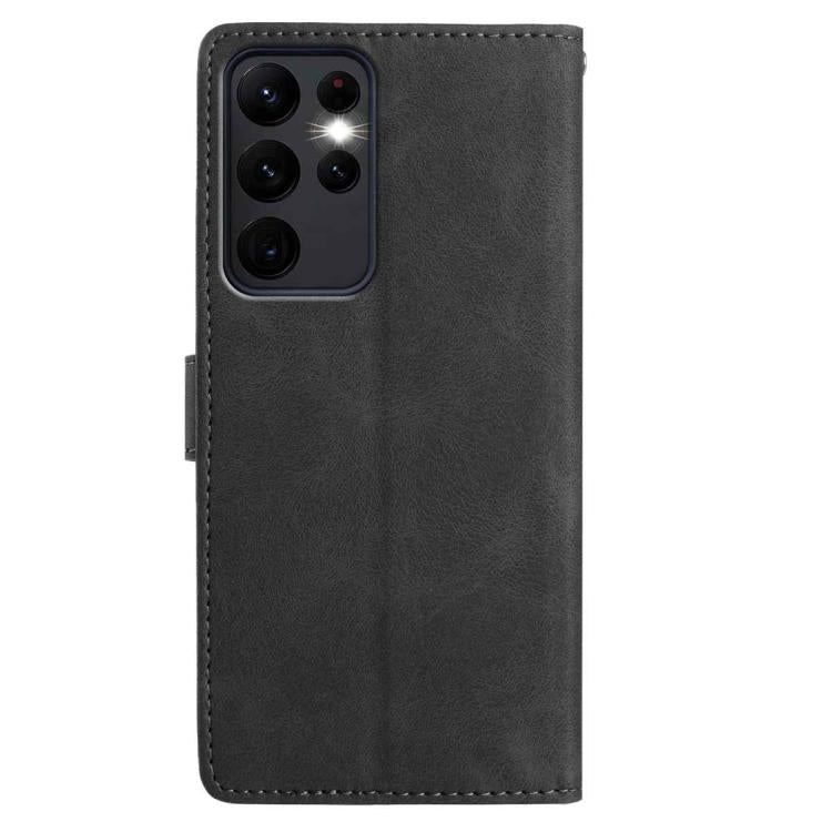 Funda de cuero con estampado de rosas en relieve para Samsung Galaxy S23 Ultra 5G (negra)