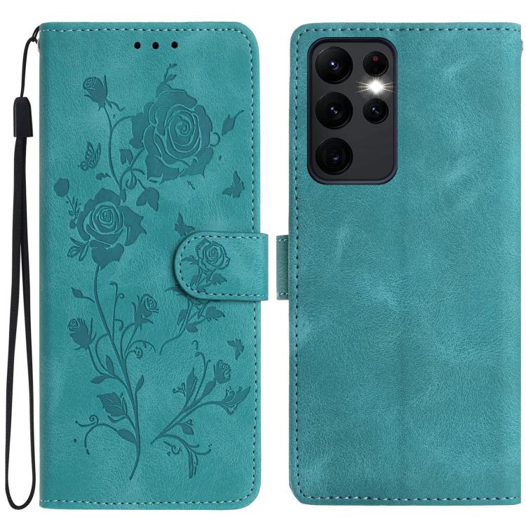 Funda de cuero con estampado floral en relieve para Samsung Galaxy S23 Ultra 5G (verde)