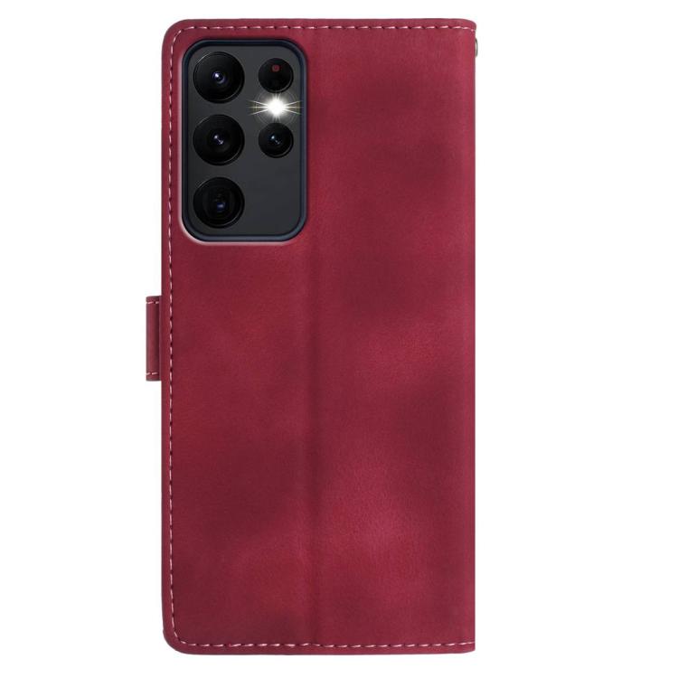 Funda de cuero con estampado floral en relieve para Samsung Galaxy S23 Ultra 5G (roja)