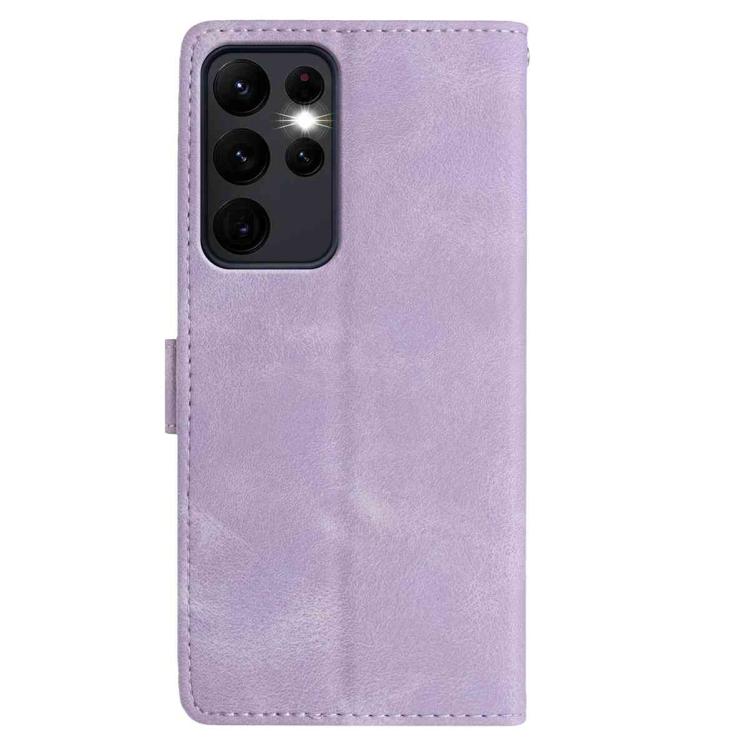 Funda de cuero con estampado de rosas en relieve para Samsung Galaxy S23 Ultra 5G (morado claro)