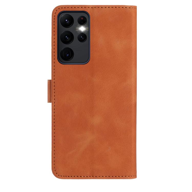Funda de cuero con estampado de rosas en relieve para Samsung Galaxy S23 Ultra 5G (marrón)