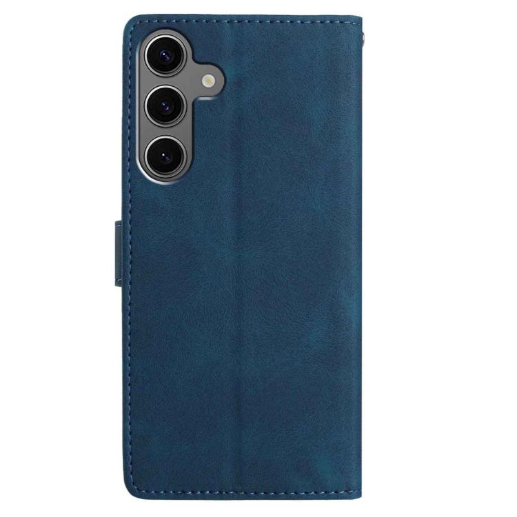 Funda de cuero con estampado floral en relieve para Samsung Galaxy S24 5G (azul oscuro)