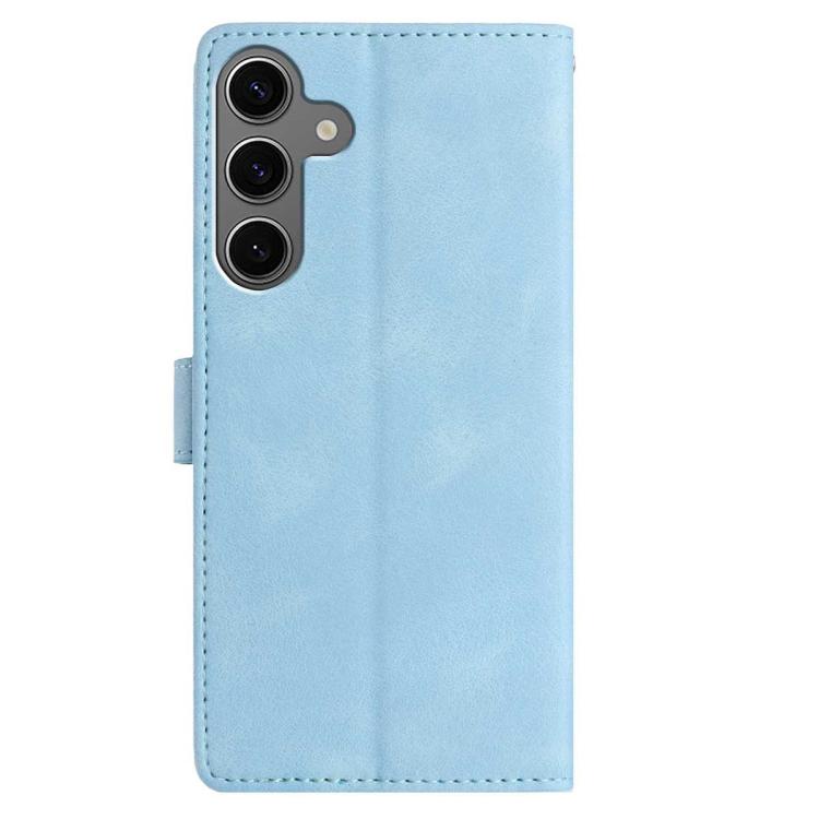 Funda de piel con estampado floral en relieve para Samsung Galaxy S24 FE 5G (azul cielo)