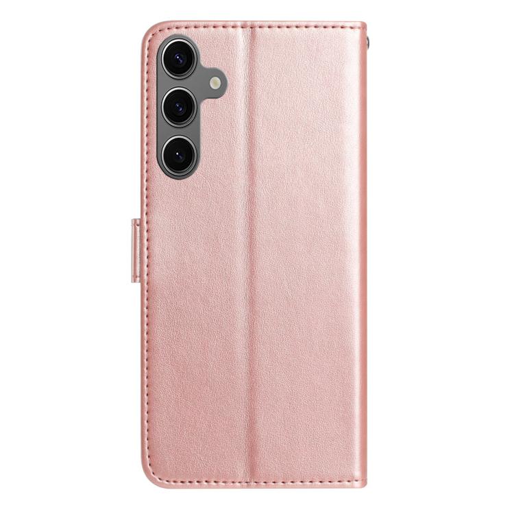 Funda de cuero con estampado floral en relieve para Samsung Galaxy S24+ 5G (oro rosa)