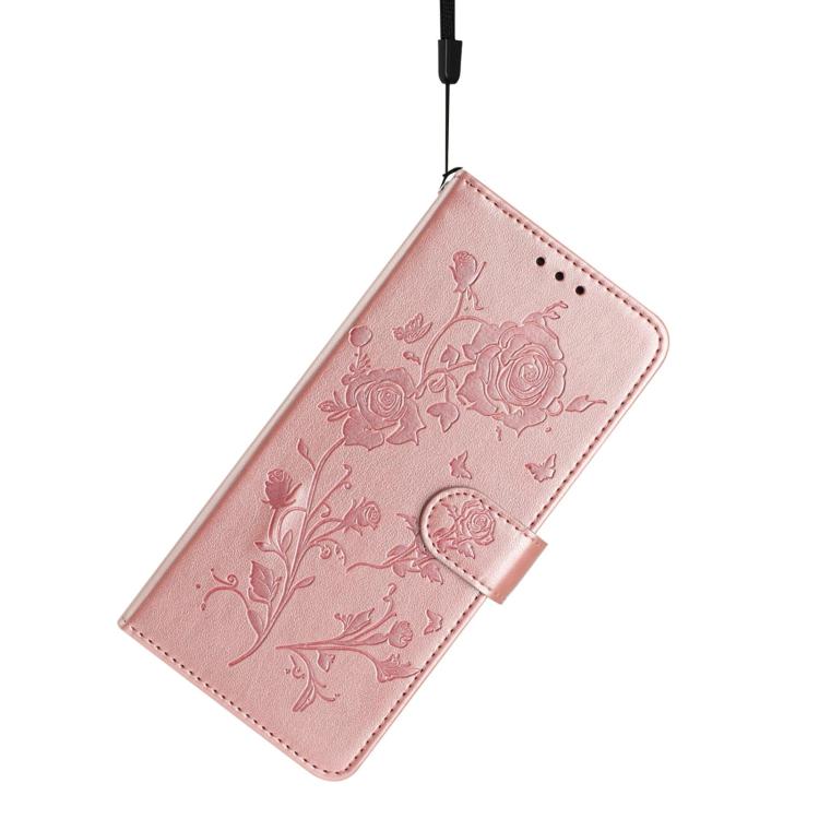 Funda de cuero con estampado floral en relieve para Samsung Galaxy S24+ 5G (oro rosa)