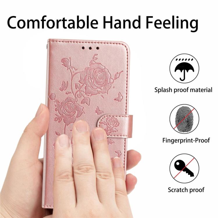 Funda de cuero con estampado floral en relieve para Samsung Galaxy S24+ 5G (oro rosa)