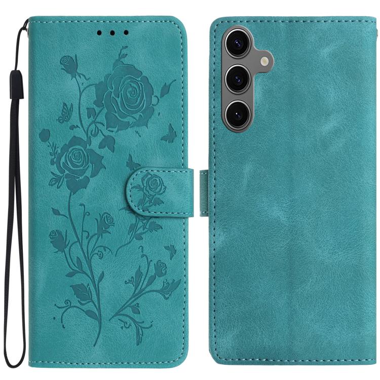 Funda de cuero con estampado floral en relieve para Samsung Galaxy S24+ 5G (verde)